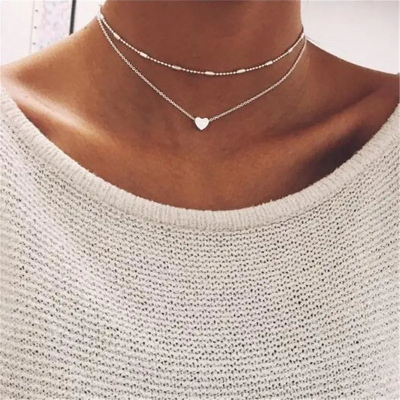 Tiny Heart Choker Necklace for Women Silver Color Chain Smalll Love Necklace Pendant on Neck Bohemian Chocker Necklace Jewelry
