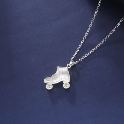 1pc Fashion Silver Color Skate Necklace With Wheels Roller Skate Rhinestone Necklace For Women Men Sports Pendant Neklace Gifts