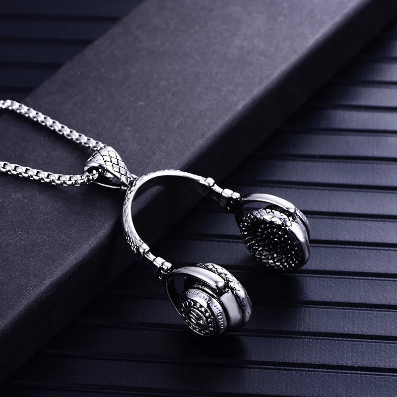 Music Headphones Pendant Necklace For Men Hip Hop Rock Couple Personalized Stainless Steel Chain Fashion Rapper Jewelry Gifts