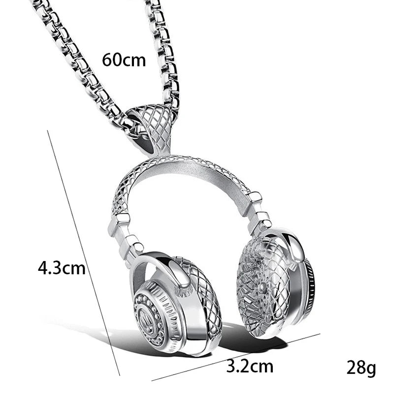 Music Headphones Pendant Necklace For Men Hip Hop Rock Couple Personalized Stainless Steel Chain Fashion Rapper Jewelry Gifts