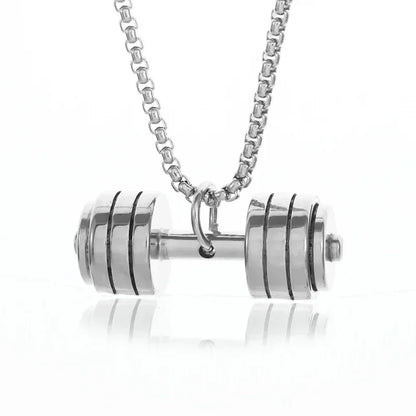 Cool Titanium Steel Dumbbell Pendant Necklace Barbell Fitness Pendant Men and Women Leisure Sports Punk Jewelry