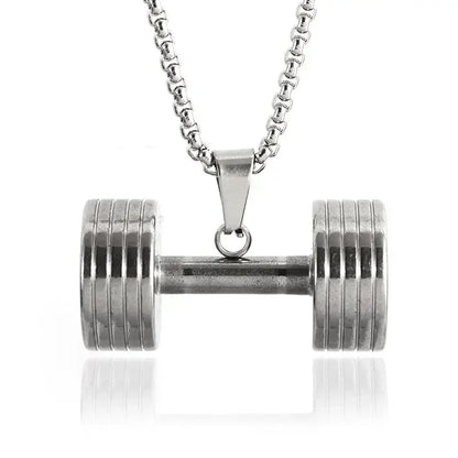 Cool Titanium Steel Dumbbell Pendant Necklace Barbell Fitness Pendant Men and Women Leisure Sports Punk Jewelry