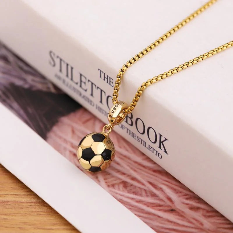 Football Necklace Men's Titanium Steel Non Fading Creative Sports Style European And American Stainless Steel Jewelry Pendant
