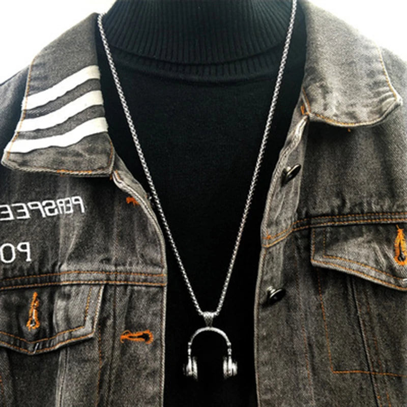 Music Headphones Pendant Necklace For Men Hip Hop Rock Couple Personalized Stainless Steel Chain Fashion Rapper Jewelry Gifts