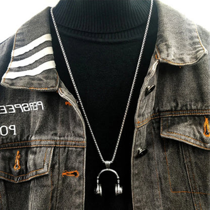 Music Headphones Pendant Necklace For Men Hip Hop Rock Couple Personalized Stainless Steel Chain Fashion Rapper Jewelry Gifts