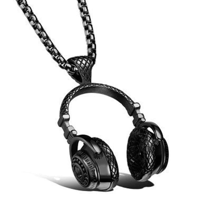 Music Headphones Pendant Necklace For Men Hip Hop Rock Couple Personalized Stainless Steel Chain Fashion Rapper Jewelry Gifts