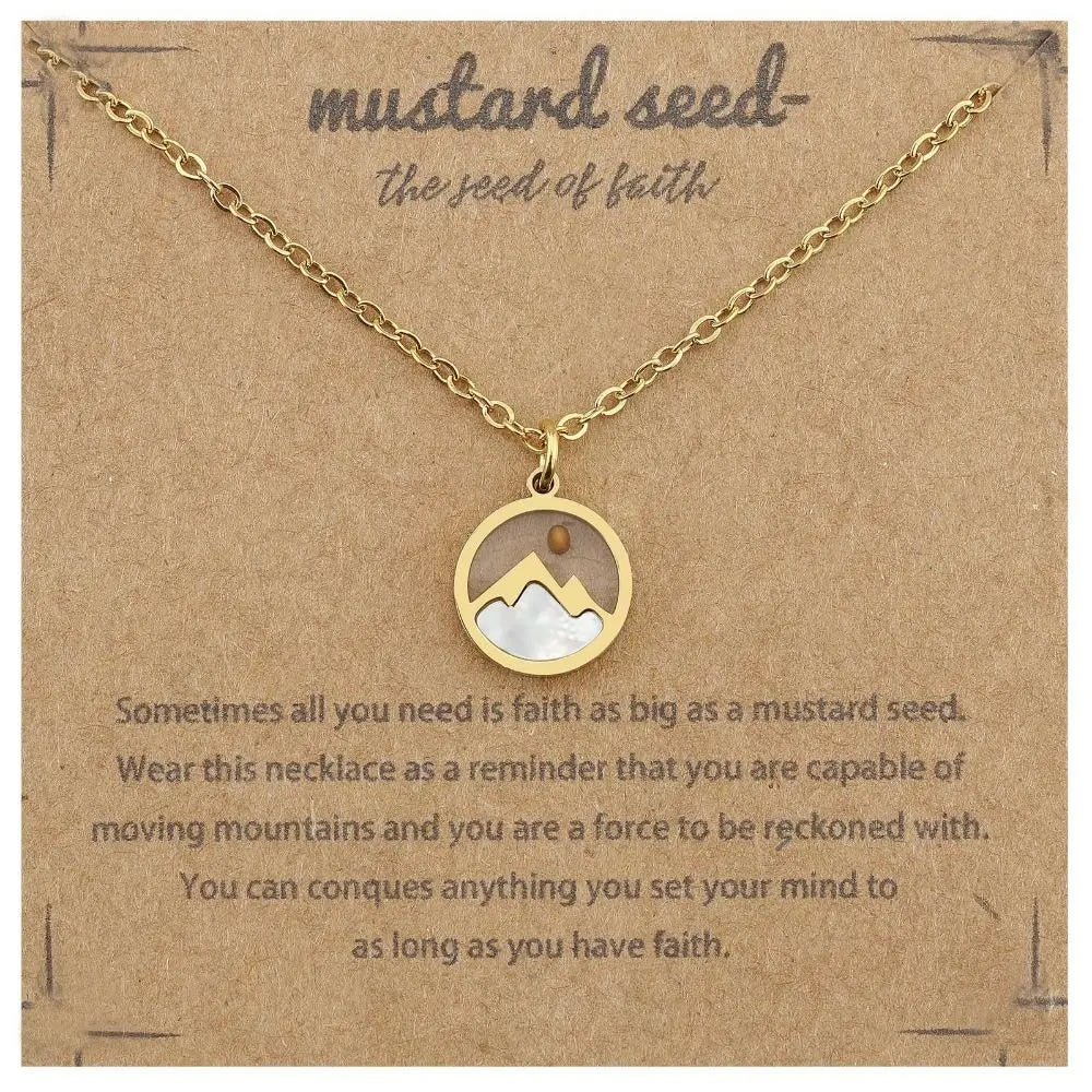 Fashion Mustard Seed Necklace For Men Women Stainless Steel Hollow Mountains Sun Pendant Necklace Seed Wishing Necklace Jewelry