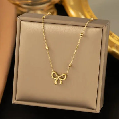 Exquisite Micro Inlaid Zircon Butterfly Tassel Necklace For Women Stainless Steel Moon Butterfly Flower Clavicle Choker Jewelry