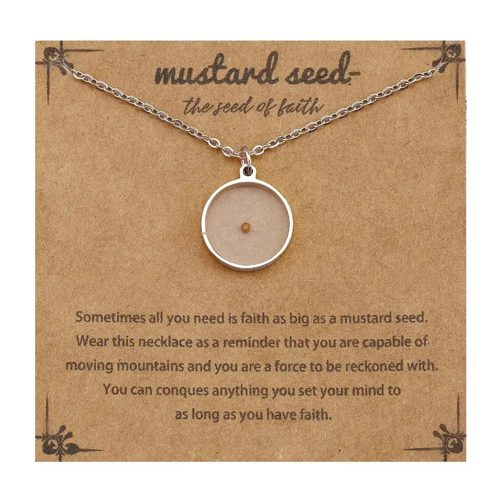 Fashion Mustard Seed Necklace For Men Women Stainless Steel Hollow Mountains Sun Pendant Necklace Seed Wishing Necklace Jewelry