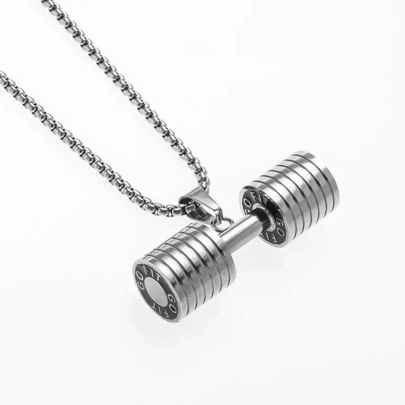 Cool Titanium Steel Dumbbell Necklace