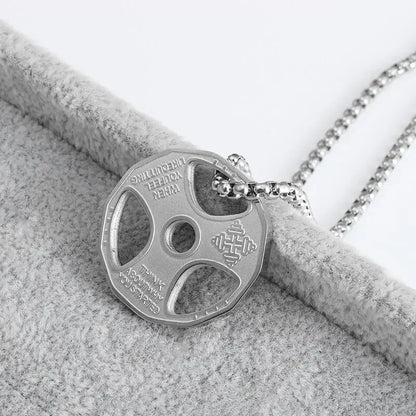 Cool Titanium Steel Dumbbell Pendant Necklace Barbell Fitness Pendant Men and Women Leisure Sports Punk Jewelry