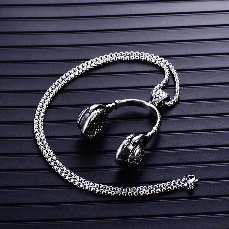 Music Headphones Pendant Necklace For Men Hip Hop Rock Couple Personalized Stainless Steel Chain Fashion Rapper Jewelry Gifts