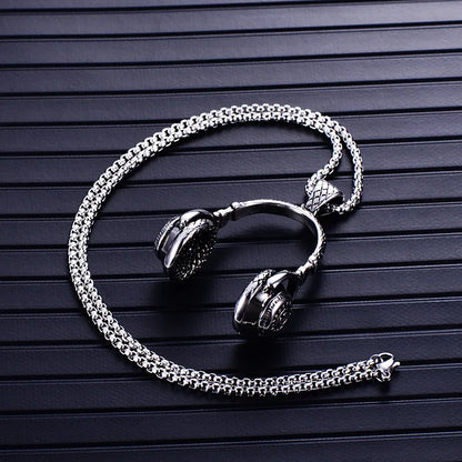 Music Headphones Pendant Necklace For Men Hip Hop Rock Couple Personalized Stainless Steel Chain Fashion Rapper Jewelry Gifts