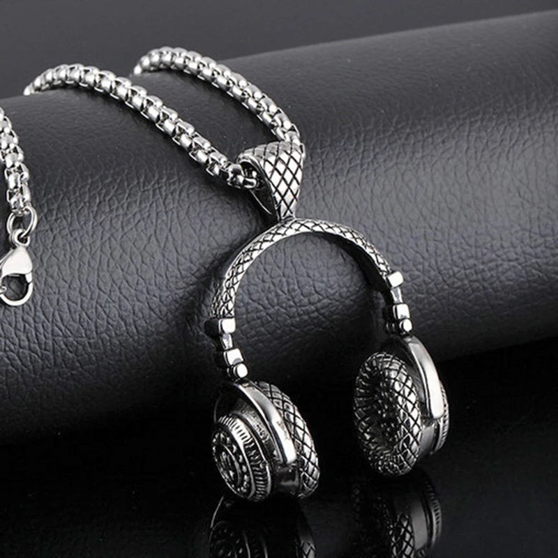 Music Headphones Pendant Necklace For Men Hip Hop Rock Couple Personalized Stainless Steel Chain Fashion Rapper Jewelry Gifts