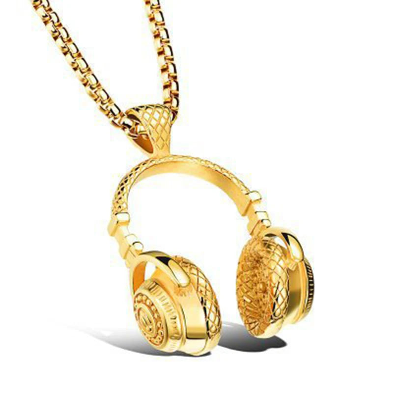 Music Headphones Pendant Necklace For Men Hip Hop Rock Couple Personalized Stainless Steel Chain Fashion Rapper Jewelry Gifts