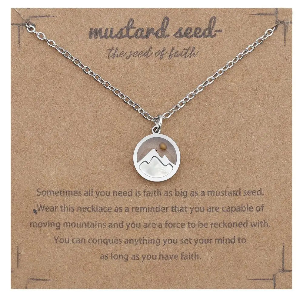 Fashion Mustard Seed Necklace For Men Women Stainless Steel Hollow Mountains Sun Pendant Necklace Seed Wishing Necklace Jewelry