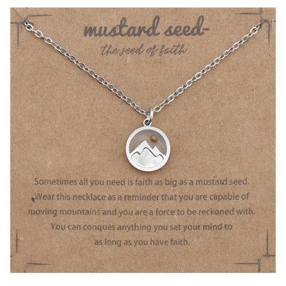 Fashion Mustard Seed Necklace For Men Women Stainless Steel Hollow Mountains Sun Pendant Necklace Seed Wishing Necklace Jewelry