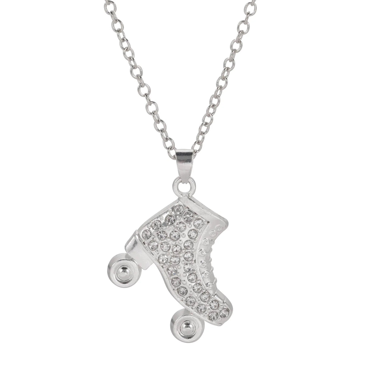 1pc Fashion Silver Color Skate Necklace With Wheels Roller Skate Rhinestone Necklace For Women Men Sports Pendant Neklace Gifts