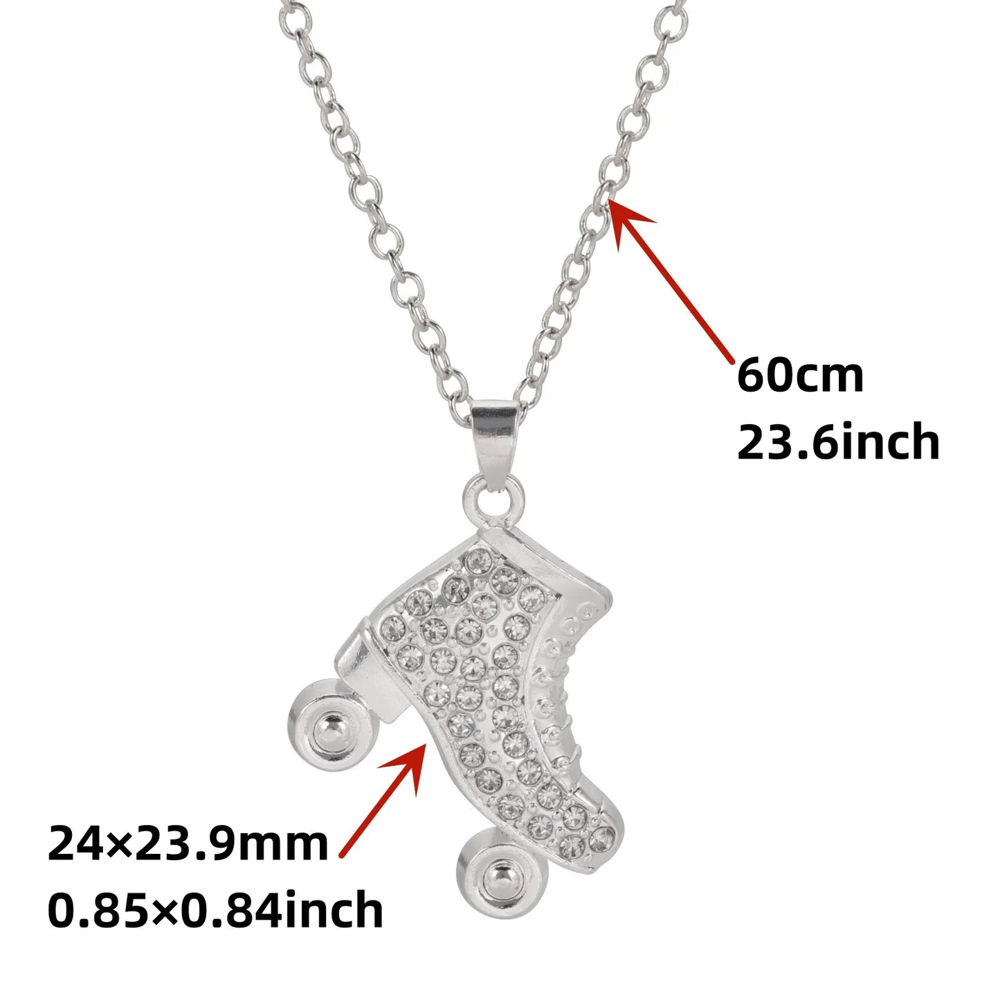 1pc Fashion Silver Color Skate Necklace With Wheels Roller Skate Rhinestone Necklace For Women Men Sports Pendant Neklace Gifts