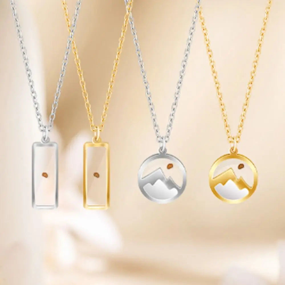 Fashion Mustard Seed Necklace For Men Women Stainless Steel Hollow Mountains Sun Pendant Necklace Seed Wishing Necklace Jewelry