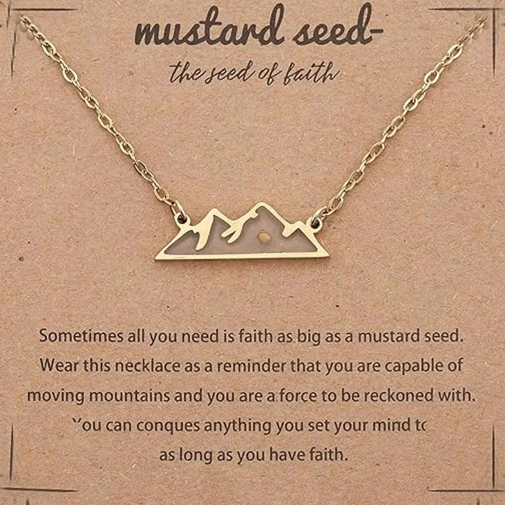 Fashion Mustard Seed Necklace For Men Women Stainless Steel Hollow Mountains Sun Pendant Necklace Seed Wishing Necklace Jewelry