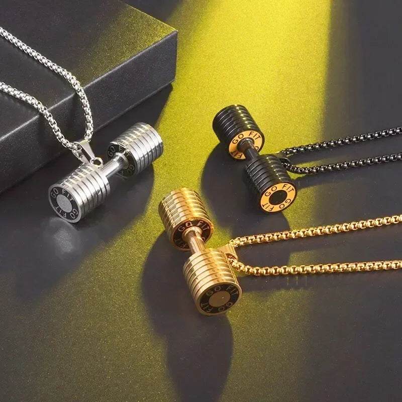 Cool Titanium Steel Dumbbell Necklace