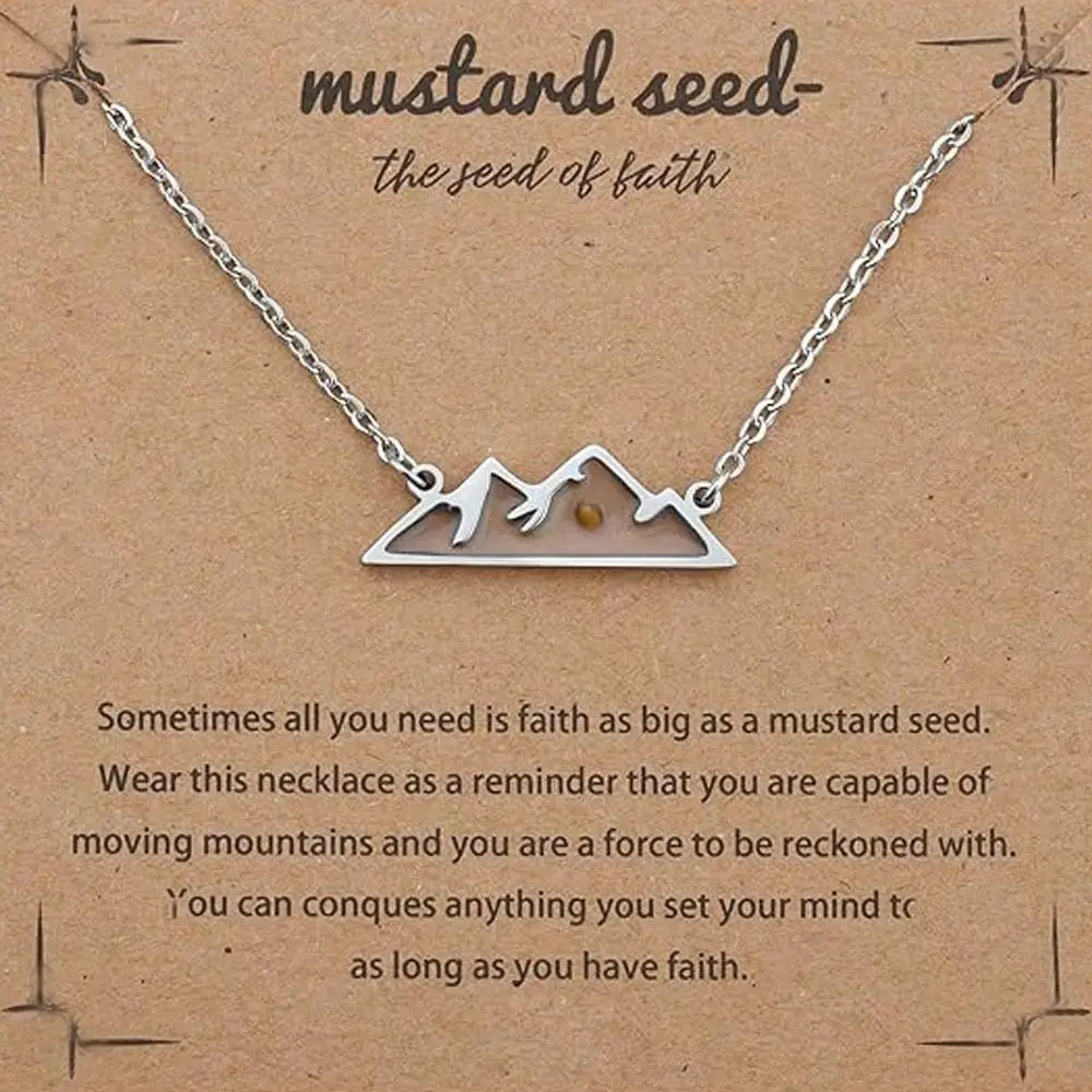 Fashion Mustard Seed Necklace For Men Women Stainless Steel Hollow Mountains Sun Pendant Necklace Seed Wishing Necklace Jewelry
